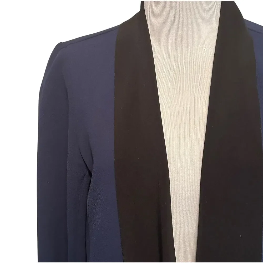 Joseph Ribkoff Vintage Open Jacket Womens Size 4 Blue Black Raw Edges Blazer